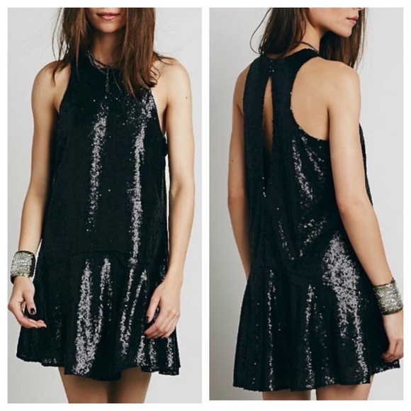 Free People Dresses & Skirts - Free People Dress Liquid Shine Black Sequin Sleeveless Cocktail Date Party LBD